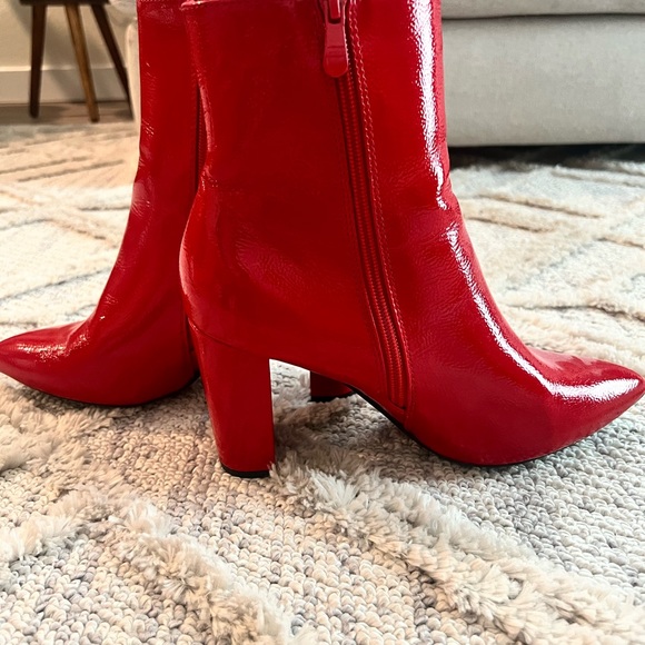 Red Chunky Heel Ankle Boots - Picture 13 of 13